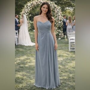 Azazie Arabella Allure Dusty Blue Strapless Maxi Gown Bridesmaid Size A 16